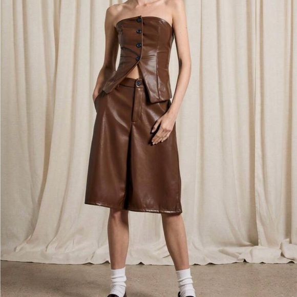 Brown Leather Women Shorts and Top